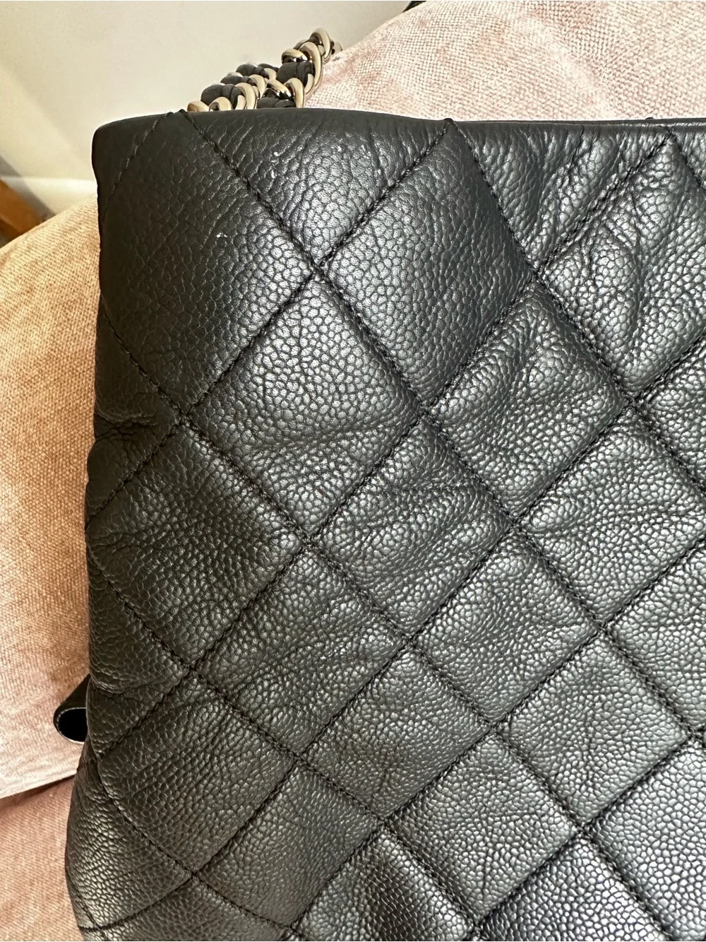 CHANEL Black Quilted Caviar Leather Timeless Expandable Tote Vintage Rare